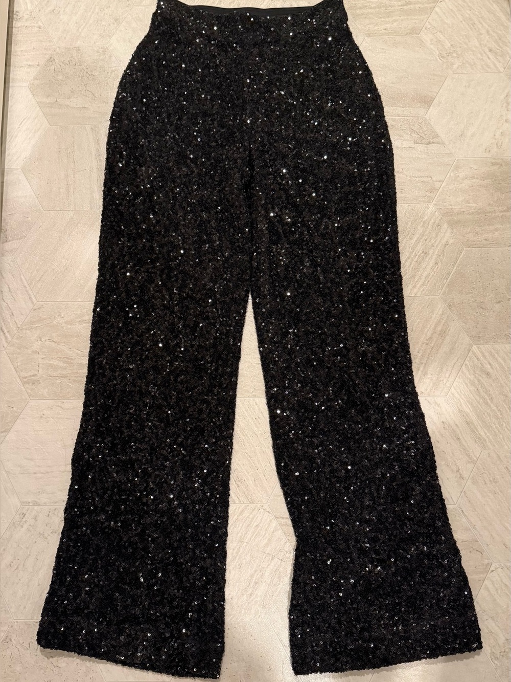 Express Black Sequin Wide-Leg Pants